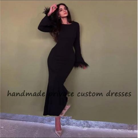 Black long sleeve sales ankle length dress