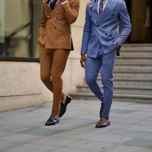 Blue Peak Lapel Double Breasted Men's Suits For Wedding Party