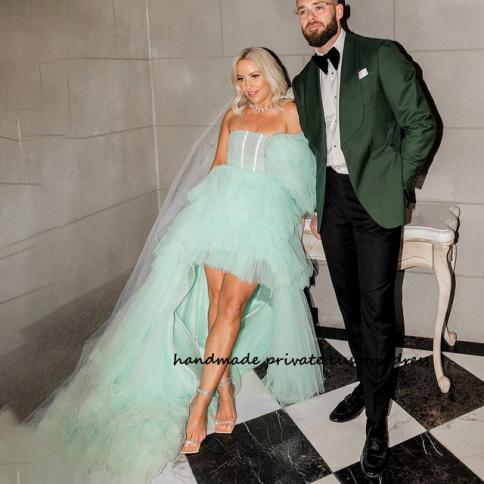 Aqua Green Tulle High Low Prom Party Dresses Draped Tulle Strapless Wedding Prom Dress Customzied Pageant Celebrate Gown Color Pink US Size 18W Aqua Green Tulle High Low Prom Party Dresses Draped Tulle Strapless Wedding Prom Dress Customzied Pageant Celebrate Gown Color Pink US Size 18W