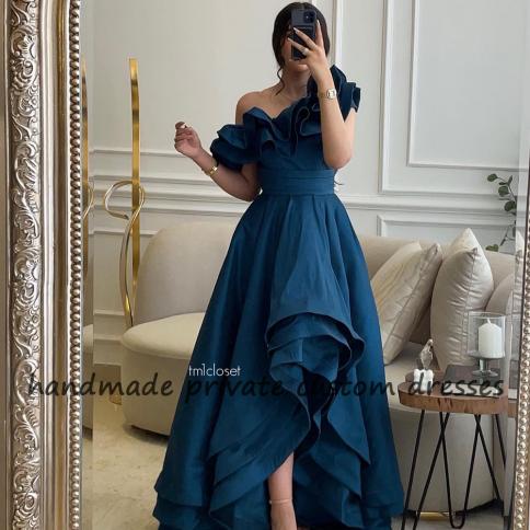 princess polly baby blue dress Round Neck 2 Pieces High Low Royal Blue Satin Long Prom Dress, Royal B –  abcprom main image 0