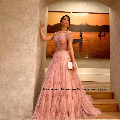 strapless open back dress Light Pink Strapless A-Line Tiered Tulle Prom Dress – Movousdress