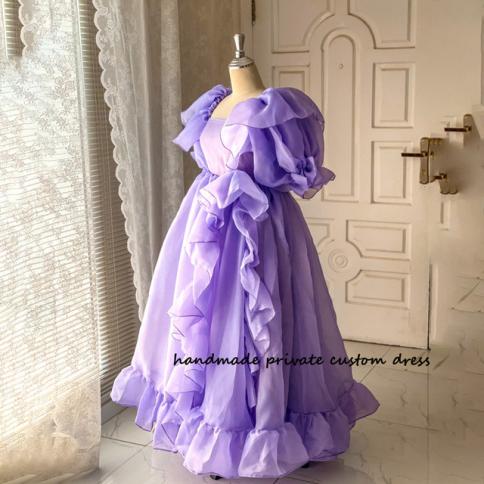sachin and babi light blue dress ₪425-Lavender Tulle Fairy Prom Party Dresses Sweetheart Puff Sleeve A Line Evening  Dress Floor Length Homecoming Graduation G-Description main image 1