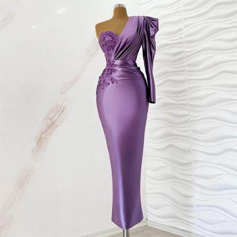 2023 charming purple evening dresses mermaid single long sleeves lace beads floor length formal party prom gowns فسا�