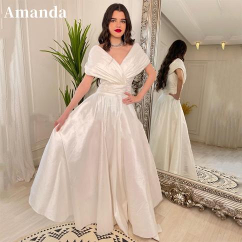 אמנדה אלגנטי שנהב מחוץ לכתף קו שמלת נשף מבריקה vestidos de noche סאטן באורך רצפת שמלת נשף