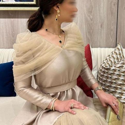 sachin and babi light blue dress ZAPAKA Women Champagne Formal Dress Mermaid Satin Round Neck Long Evening  Dress With Sleeves  Zapaka CA