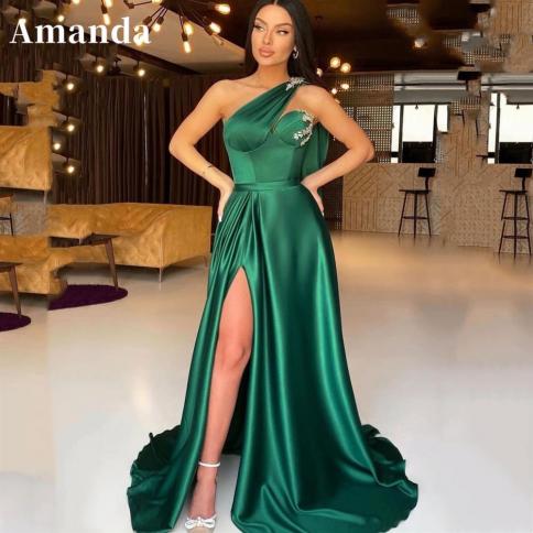 amanda כתף אחת שמלות מסיבה אלגנטיות לנשים 2023 קו צד מפוצל שמלת נשף ירוקה אירוע רשמי dre