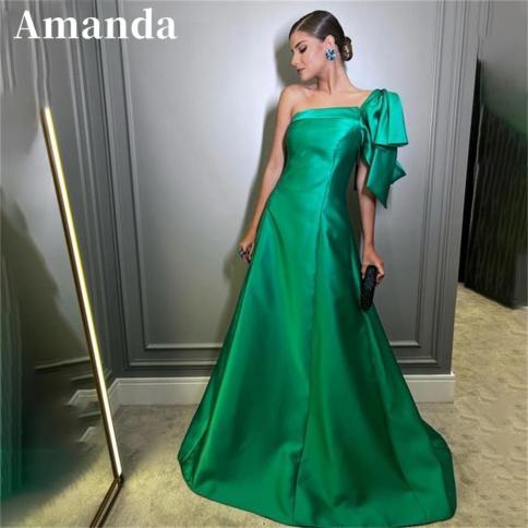 שמלת נשף כתף אחת פשוטה של ​​אמנדה 2023 משי קו שמלת מסיבות שרוול קשת ירוק vestidos de noche