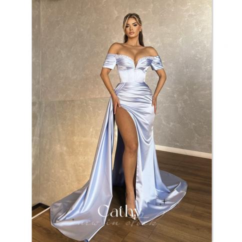 אמנדה לבנדר משי vestido de novia off כתף שמלת נשף צד מפוצלת שמלת נשף 2023 רכבת טאטא אירוע רשמי dre