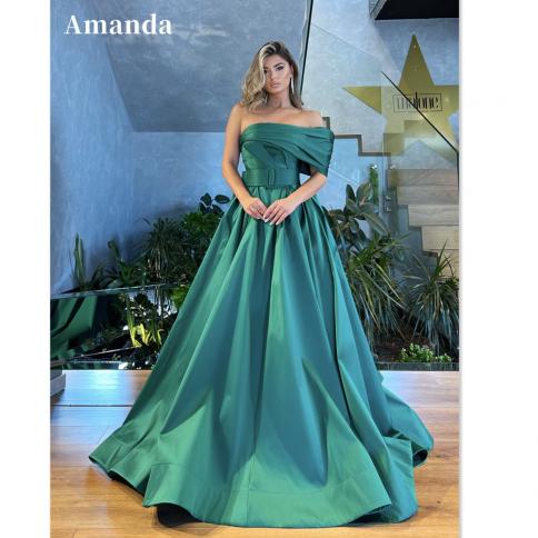 שמלת נשף של אמנדה vestido de novia ירוק משי שמלת נשף על כתף שמלת נשף 2023 עם חגורה שמלות לאירועים רשמיים