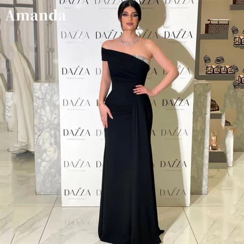 שמלות ערב בתולת ים שחורות אמנדה משי מט שמלת נשף 2023 גרייס כתף אחת ישרה באורך רצפה גלימת סוריה