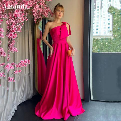 amanda simple silk a line prom dress 2023  one shoulder فستان سهرة rose pink formal occasion dresses silk party