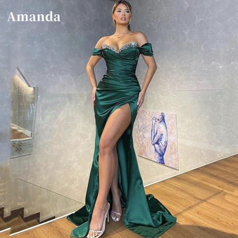 שמלת ערב אמנדה שמלת נשף 2023 פאייטים חזה שמלות לאירוע רשמי בצד פיצול גבוה משי מרמה