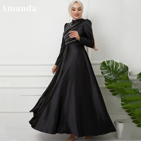 אמנדה שחורה שמלת נשף עם שרוולים ארוכים 2023 פאייטים צנועים שמלת ערב אלגנטית באורך הברך שמלת מסיבה לאירוע רשמי Dr