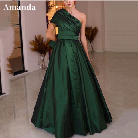 amanda אלגנטית שמלת ערב ירוקה כהה שמלת נשף כתף אחת שמלת נשף 2023 משי קו שמלת מסיבה ללא שרוולים שמלת נשף