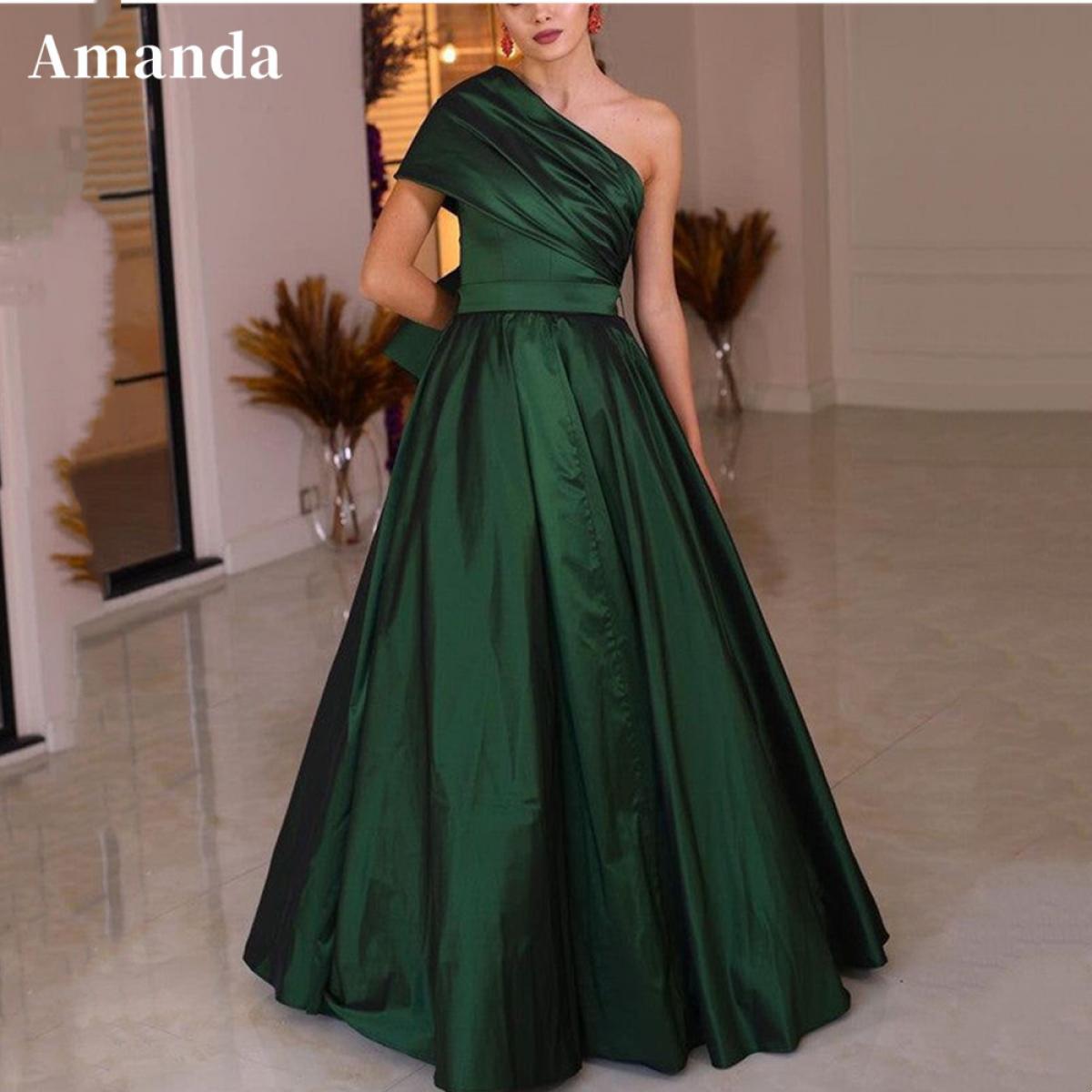 Amanda Elegant Dark Green Evening Dress One Shoulder Prom Dress 2023 Silk A  Line Party Dress Sleeveless Prom Gown Color Purple US Size 28