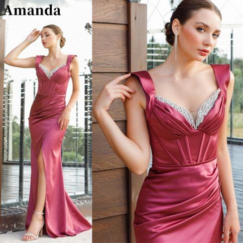 amanda  spaghetti strap evening dress bright drill prom dress fishbone mermaid vestido de novia floor length فستان