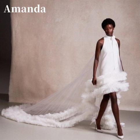 amanda ivory שמלות אירוע רשמי סוויפ טול רכבת vestidos de noche צוואר גבוה מיני שמלת נשף קצרה 2023