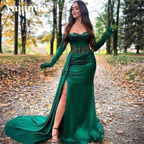 אמנדה פאייטים אלגנטיים vestidos de noche משי ירוק בתולת ים שמלות אירוע רשמי צד מפוצל שמלת נשף זנב דג 2023