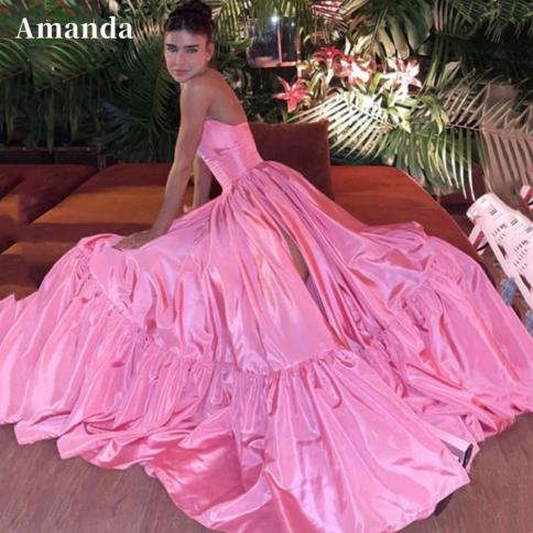amanda baby pink formal occasion dresses simple silk a line prom dress 2023  strapless فستان سهرة silk a line p