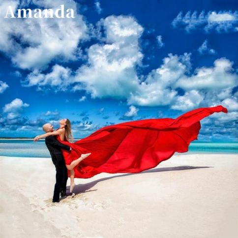 אמנדה אדומה שמלת נשף מעופפת 2023 שמלת צילום משי vestidos de noche beach זורמת ארוכות טאטא רכבת אירוע רשמי