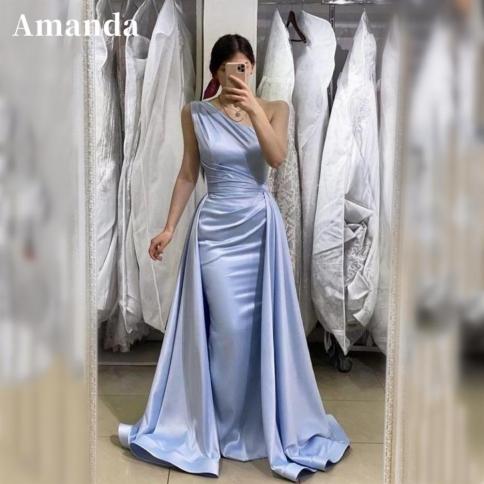 amanda sweet baby blue כתף אחת שמלת נשף בת ים 2023 משי ללא שרוולים שמלת נשף לנשף