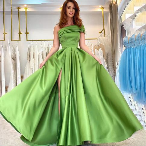 על גו כתף אחת שמלת נשף קו סאטן צד שסע שמלות ערב vestidos elegantes para mujer עם pock ערב dre