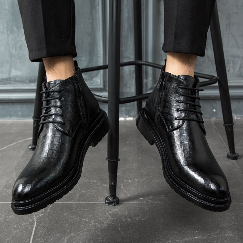 מגפי גברים אופנתיים נעלי עור אמיתיות לגברים נעלי גברים מחודדות עור אמיתי נעלי גברים מזדמנים לעסקים נעליים גבוהות