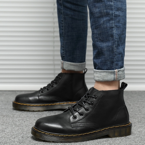 מגפי מרטין בריטי מגפי גברים נעלי מרטין מגפי עור מגפיים קצרים מגפי כלי עבודה עמידים בסגנון בריטי 6013