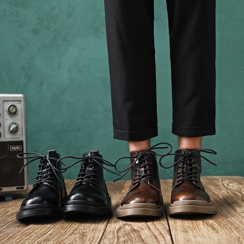 מגפי מרטין גברים נעליים גבוהות בסגנון בריטי פלוס מגפי עור סתיו וחורף קטיפה נעלי גברים בהתאמה מלאה באמצע