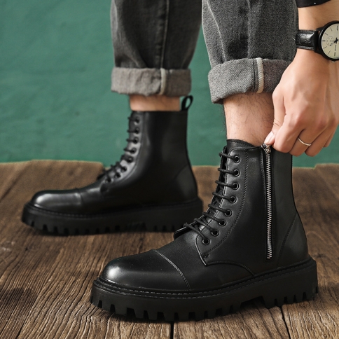 מגפי מרטין שחורים חדשים גברים בריטיים נעליים גבוהות סתיו וחורף גברים מגפי רטרו בינוניים 12510-l
