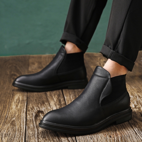 מגפי מרטין מגפי גברים מגפיים בינוניים מגפי צלסי נעלי עור גבוהות בסגנון בריטי מגפיים קצרים שחורים s01-l