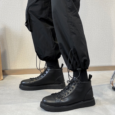 מגפי מרטין עור אמיתי לגברים נעליים אופנתיות בריטית בינונית גבוהה נעלי חורף בתוספת קטיפה נעלי כותנה snow bo