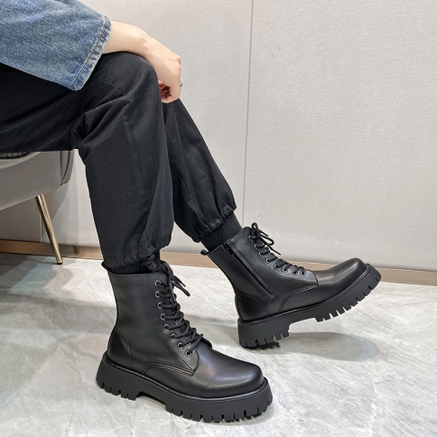 נעלי ויסקוזה שחורות לגברים סתיו עגולות בוהן בסגנון בריטי מידה ממוצעת למבוגרים בינונית וגבוהה מגפי מרטין 9622-r