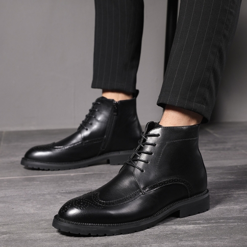 סתיו וחורף עמידים ללבוש רוכסן קזואל נעלי עור גבוהות נעליים שחורות מחודדות לגברים בסגנון בריטי מגפי מרטין 810