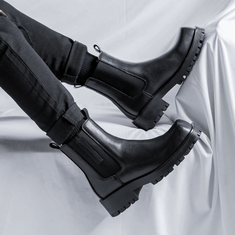 קיץ חדש לנוער גבוה צינור בינוני סולייה עבה אופנה גברים נעלי עקב בינוני נעלי צלסי מרטין 93501-r