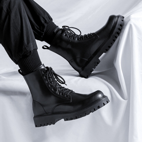 סתיו וחורף מגפי כלים חדשים לגברים מגפי מרטין עם עקבים נמוכים בסגנון בריטי נעלי עור בינוניות נעלי ארובה 4502