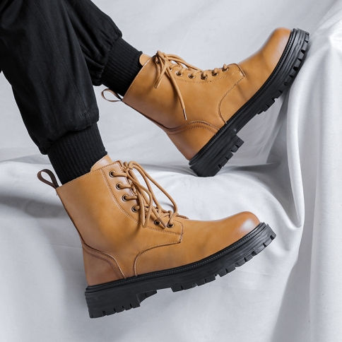 סתיו וחורף מגפי כלי עבודה חדשים לגברים מגפי מרטין עם עקבים נמוכים בסגנון בריטי נעלי עור גבוהות מגפי ארובה 771
