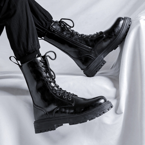 סתיו וחורף מגפי כלי עבודה חדשים לגברים מגפי מרטין עם עקבים נמוכים בסגנון בריטי נעלי עור גבוהות מגפי ארובה 771