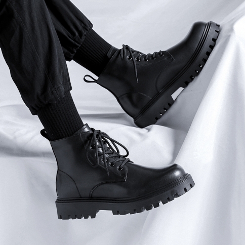 סתיו וחורף מגפיים לבנים חדשים לגברים עם עקבים נמוכים מגפי מרטין טרנד נעלי עבודה בסגנון בריטי 4507-r
