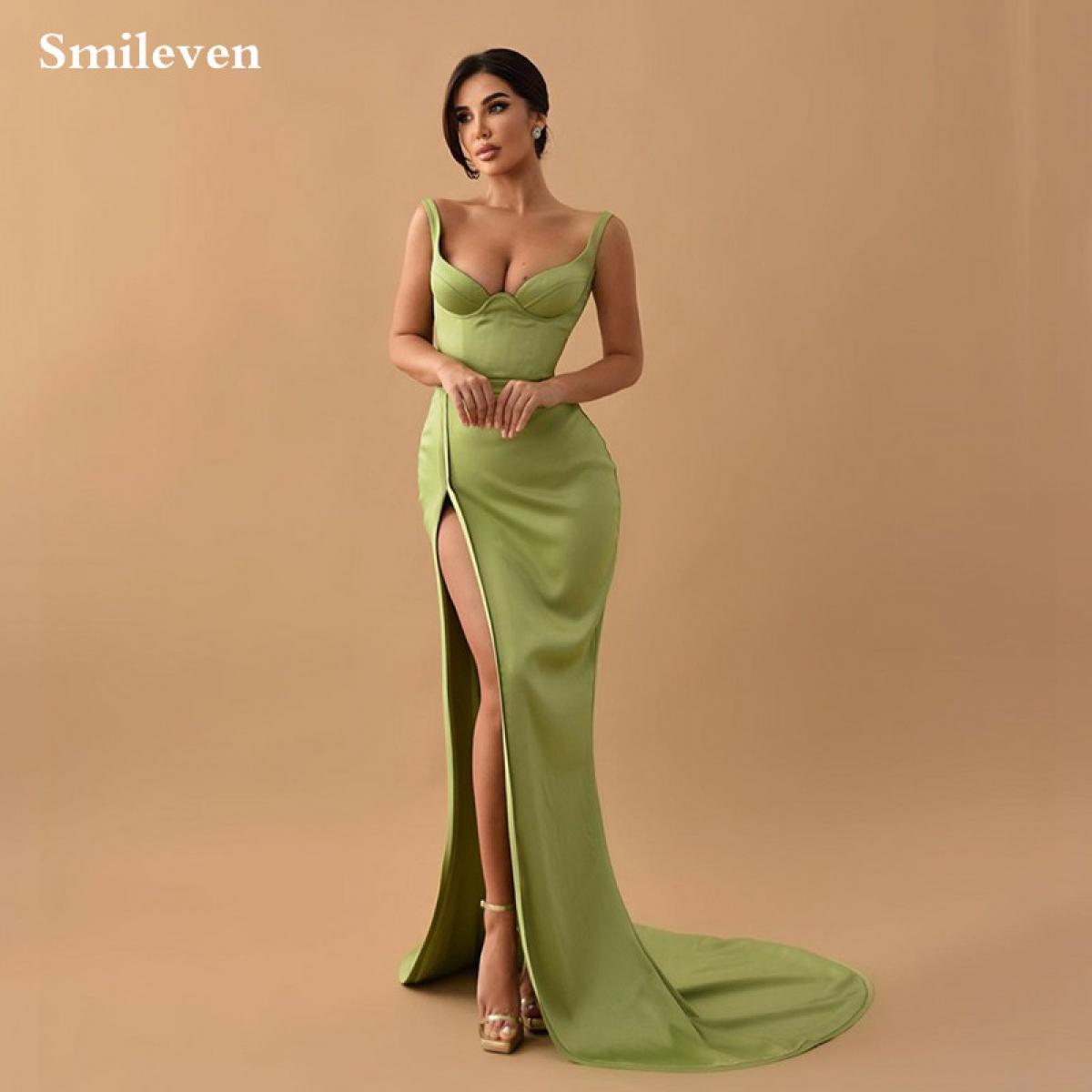 Smileven Avocado Green Mermaid Evening Dresses Spaghetti Straps Formal  Occasion Dresses Side Split Prom Gowns Robes De S Color Burgundy US Size 8