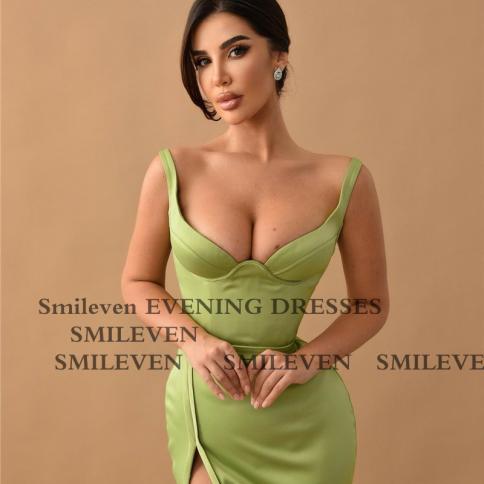 Smileven Avocado Green Mermaid Evening Dresses Spaghetti Straps Formal  Occasion Dresses Side Split Prom Gowns Robes De S Color Burgundy US Size 8