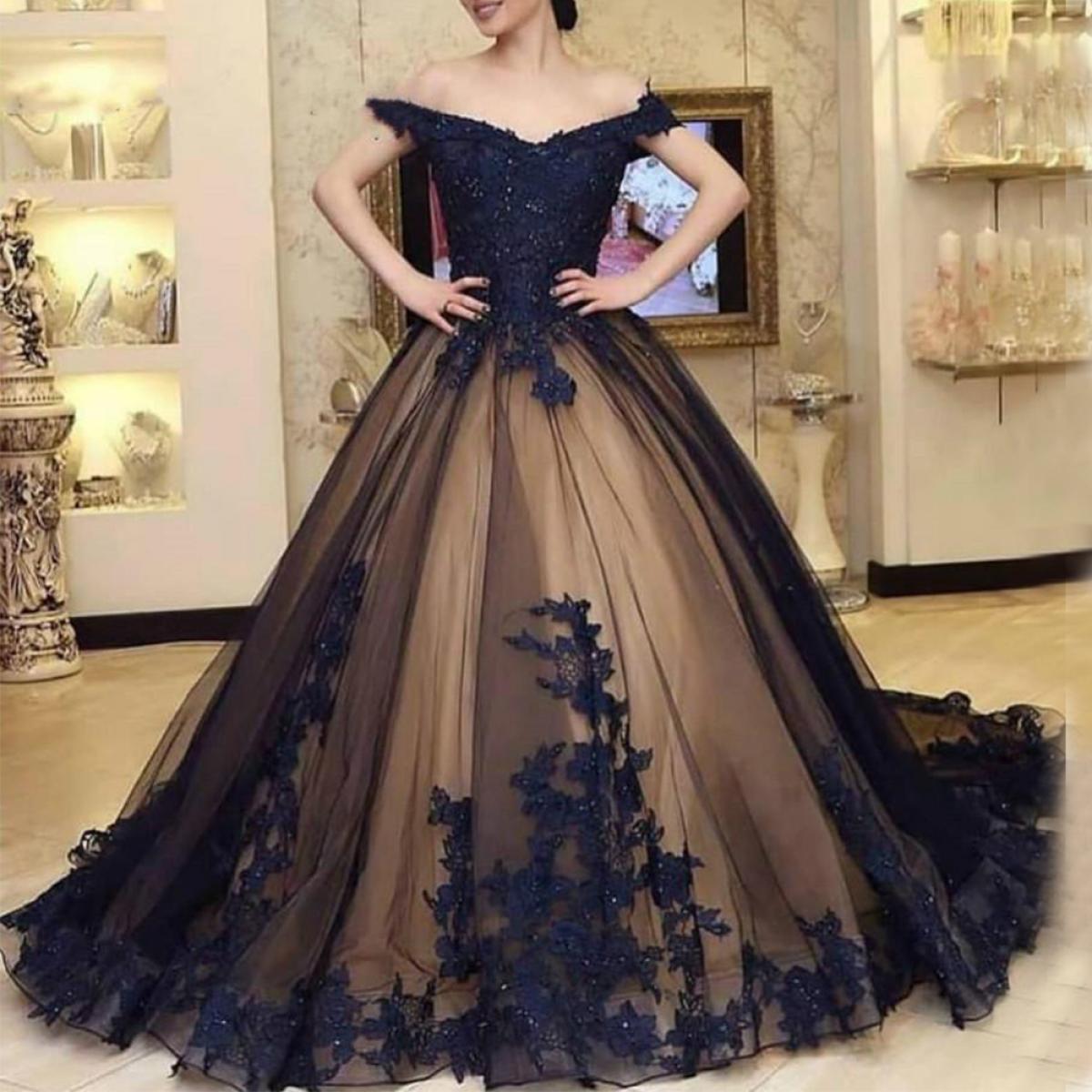 white christmas dresses Zapaka Women Champagne Mother of The Bride Dress with Appliques Off The Shoulder Sheath Satin Long Wedding Guest Dress, Dark Navy / US14 main image 1