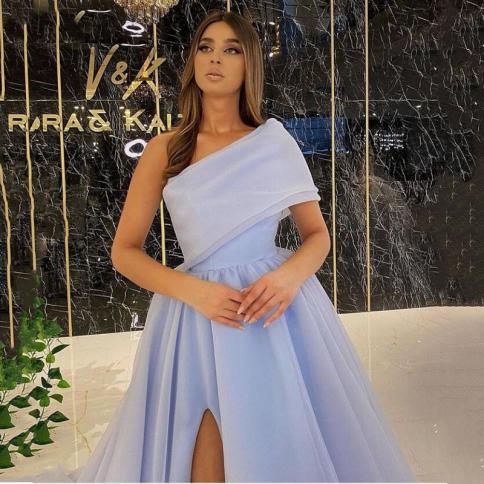 Vestidos Elegantes Para Mujer Formal Evening Dresses One Shoulder Side  Split Puff Tulle Long Party Dress A Line Prom Dr Color Yellow US Size 4