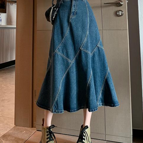 Mid length outlet denim skirts designs