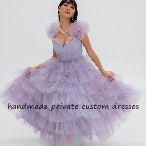 Lavender Fairy Prom Party Dresses Tiered Pleats Tulle A Line Homecoming  Prom Gowns Floor Length Evening Graduation Dress Color Green US Size 2