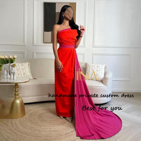 Red Mermaid Saudi Arabia Evening Dresses Pleats Strapless Dubai Formal Dress  With Skirt Long Celebrate Event Gowns Color Burgundy US Size 12