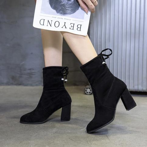 אופנה אביב מגפי גרב אלסטיות נעלי עקב שמנמנות נשים נעלי סתיו מחודדות נשים משאבה מידה 3343