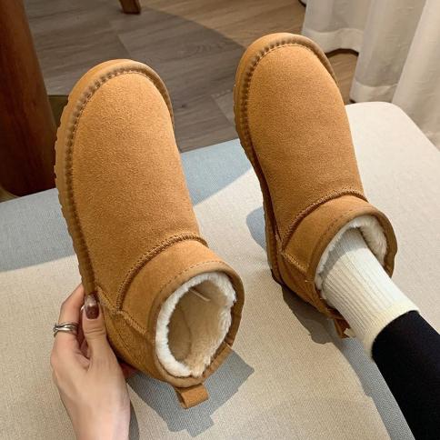 2023 אופנה חורף שלג מגפי פרווה נשים מגפי uggs צינור כותנה מעובה נעלי פרווה חמה סטודנטית נשים חורף קצר בוז