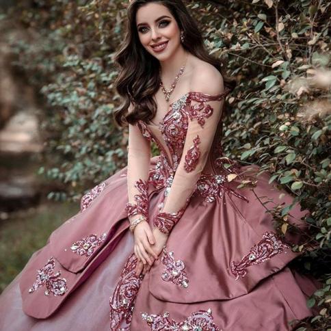 sachin and babi light blue dress Champagne Quinceanera Dresses  ADASA