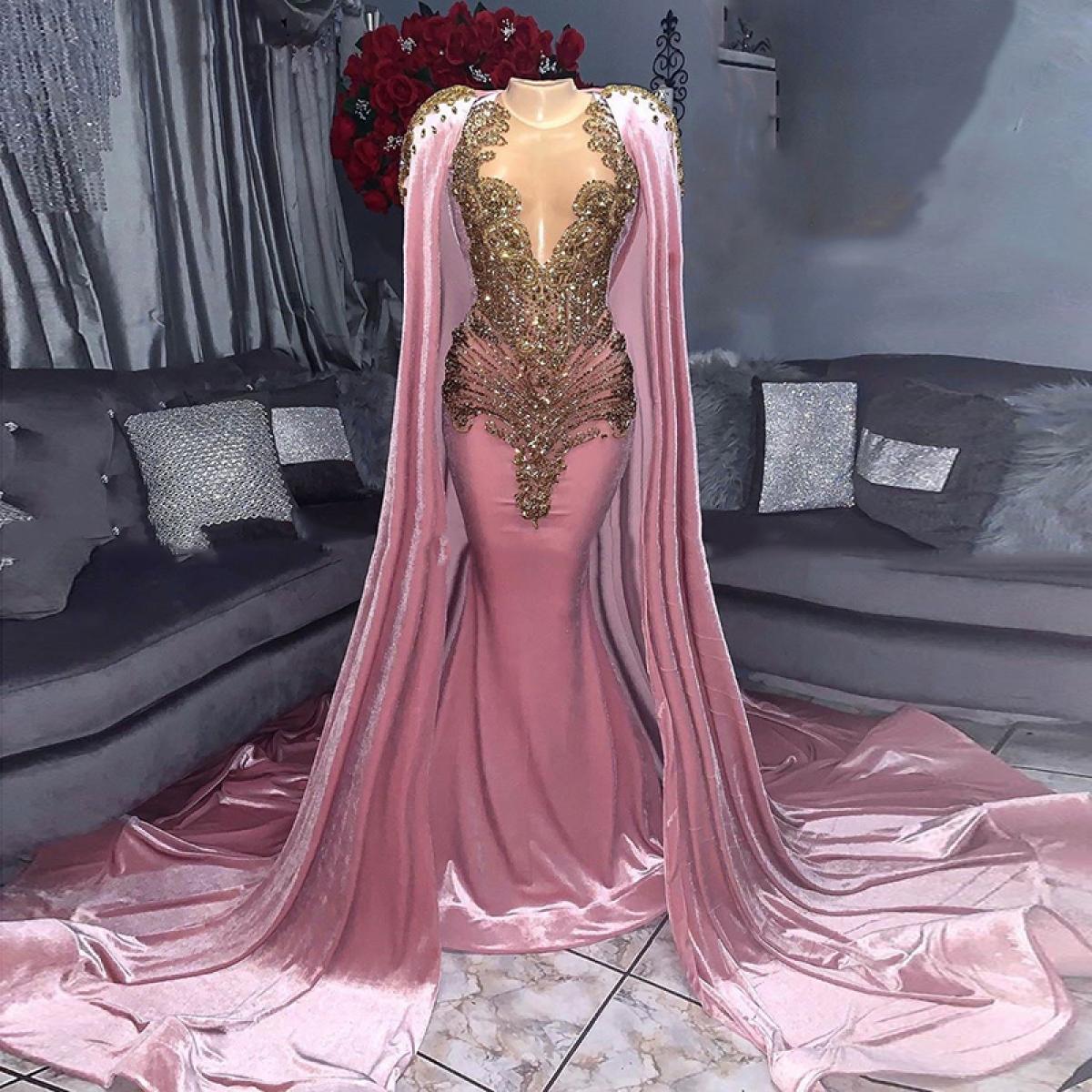 Pink velvet deals evening gown